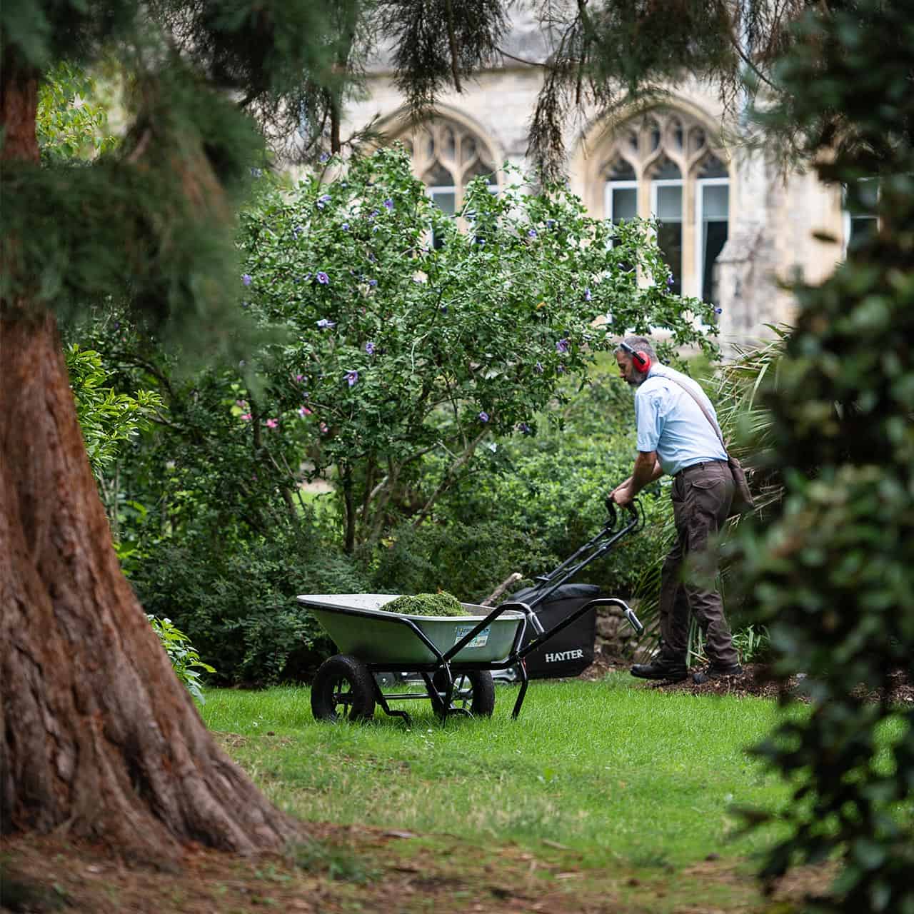 Man doing Lawn work at Cloisters