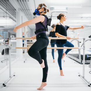 dance science students working with respiratory equipment