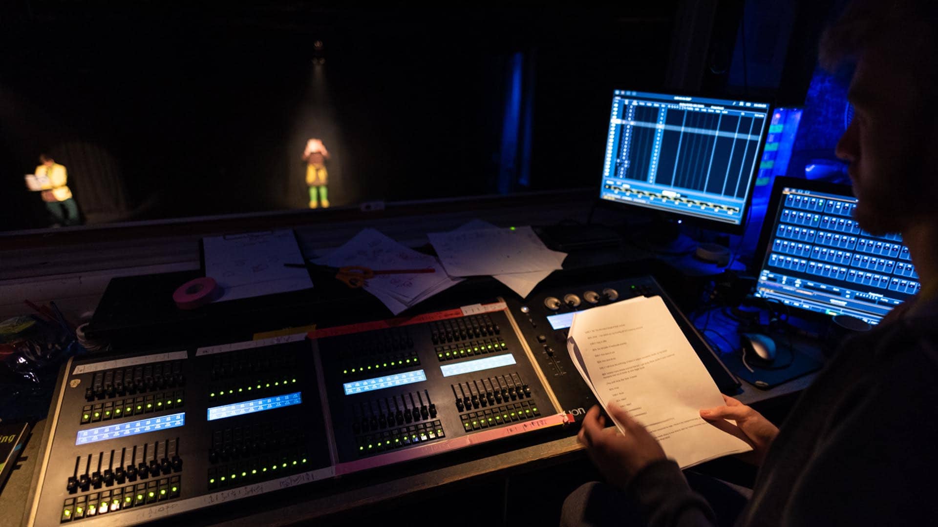 theatre student in tech room