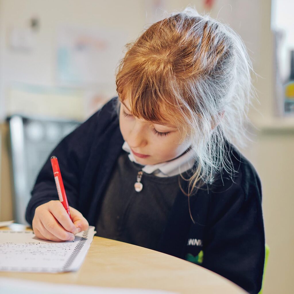 primary school pupil doing work