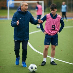 tutor and student with football