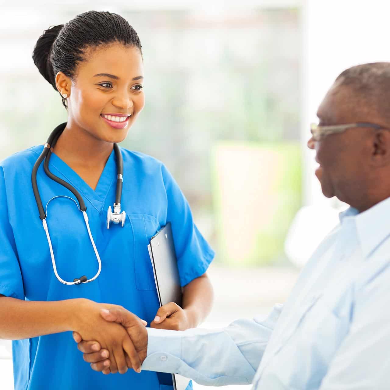 Nursing student with patient