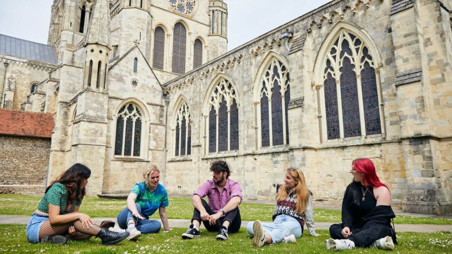 Students at Chichester Cathedral grounds