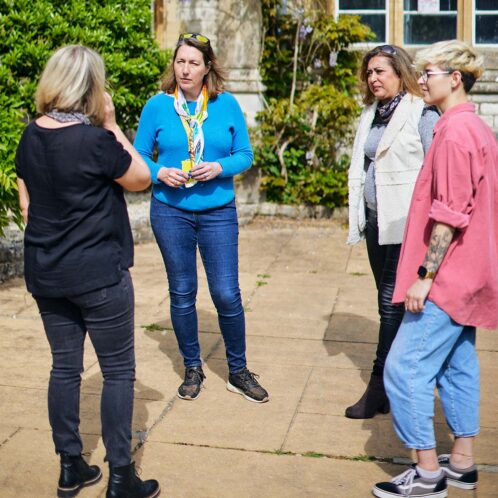 Students talking outside Cloisters