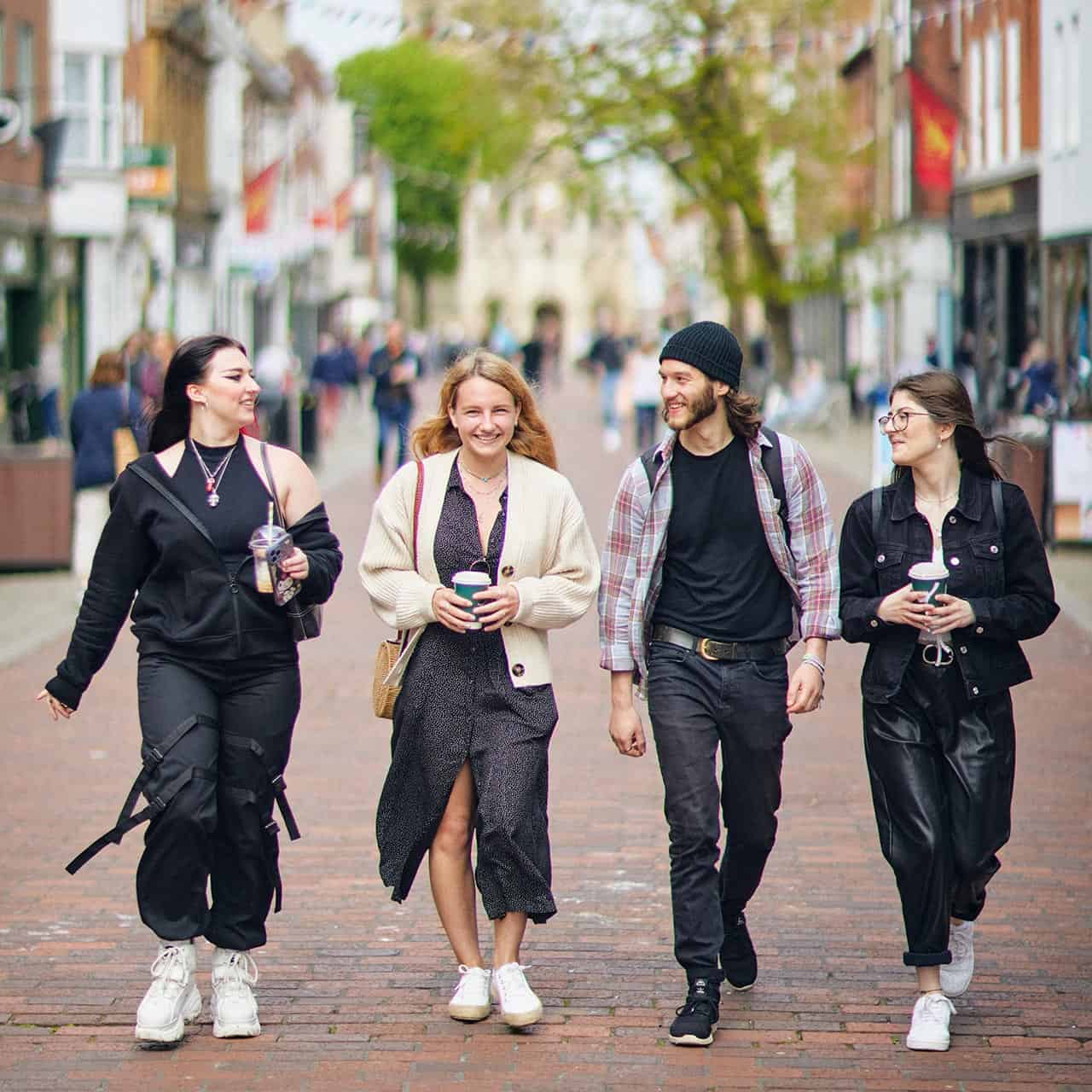 Students walking through high street