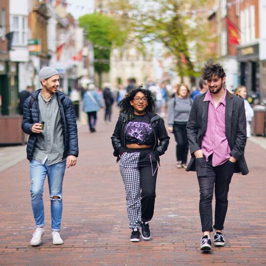 Students walking through high street