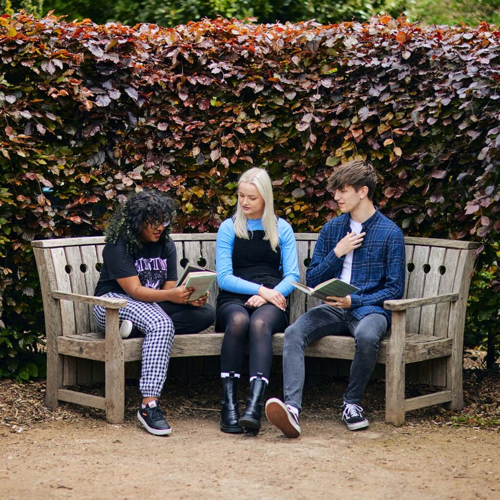 students reading books in the park