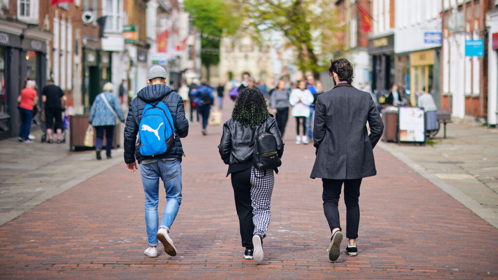 students walking through Chichester