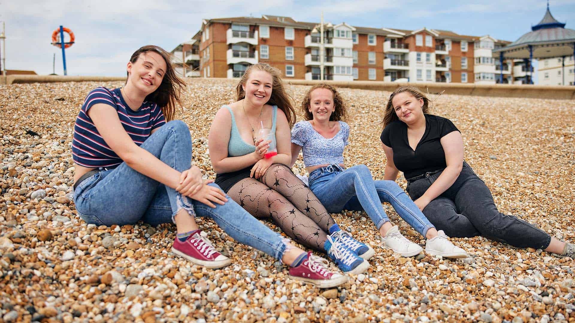 Students at Bognor beach