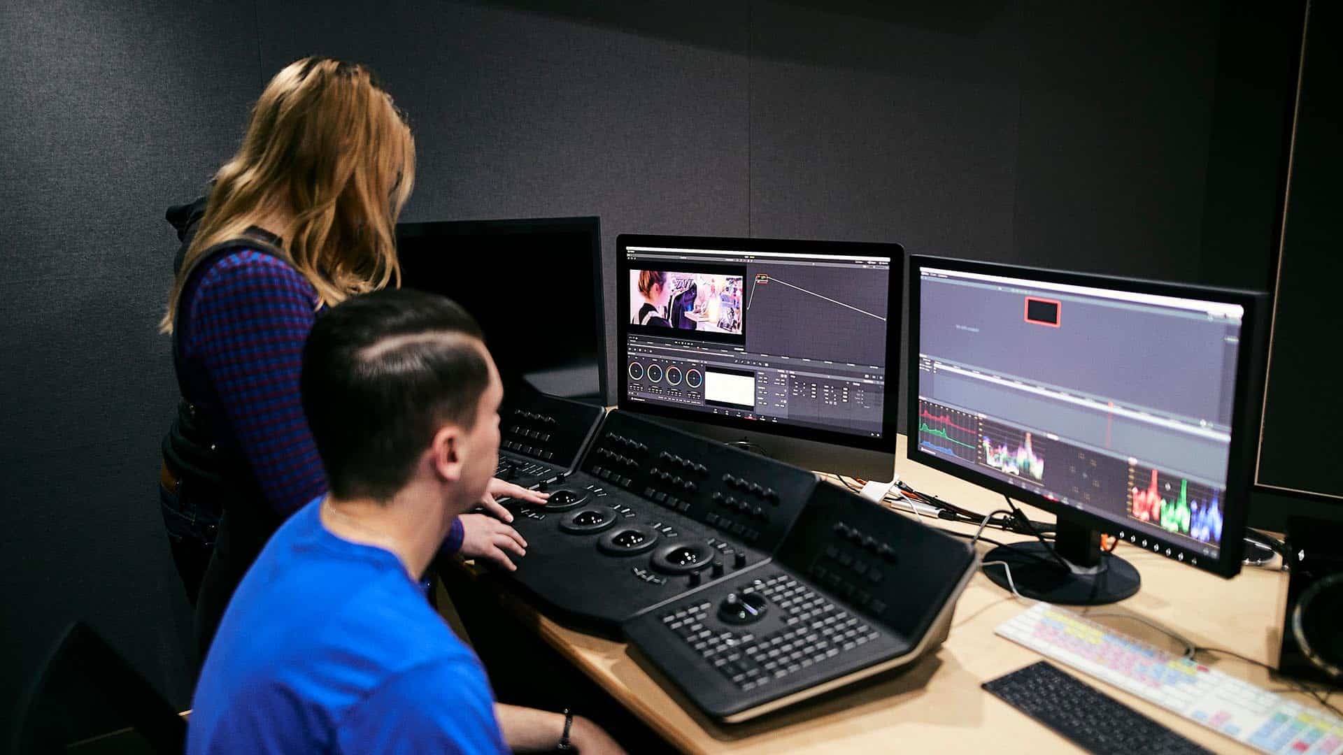 students working in the edit suite