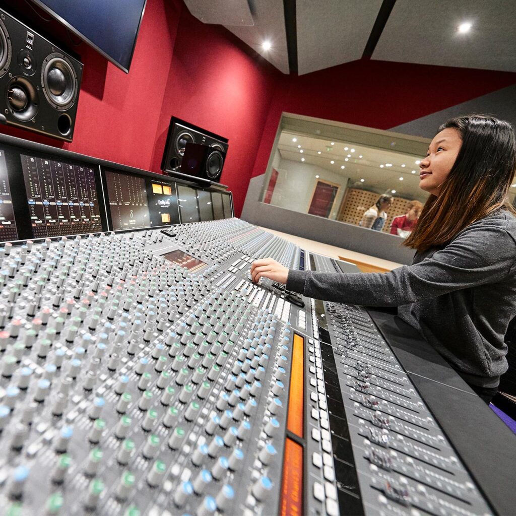 Student using recording studio