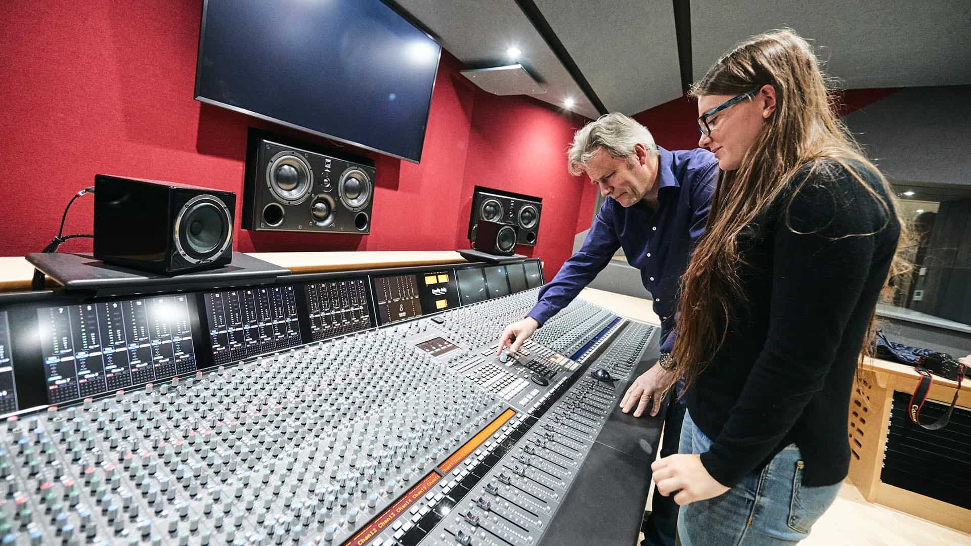 Students using recording studio