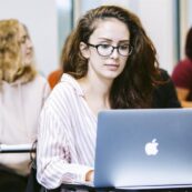 A student working on a laptop