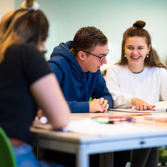 Students smiling and studying