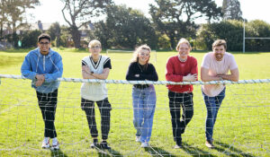 Students by football goal