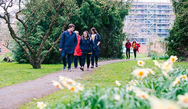 Students walking down a pathway