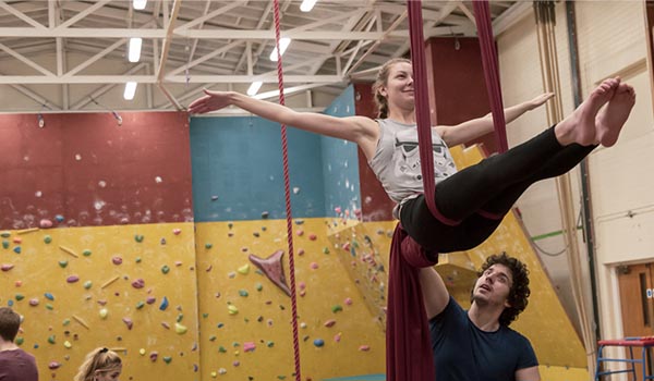 Students doing aerial in Gym 2