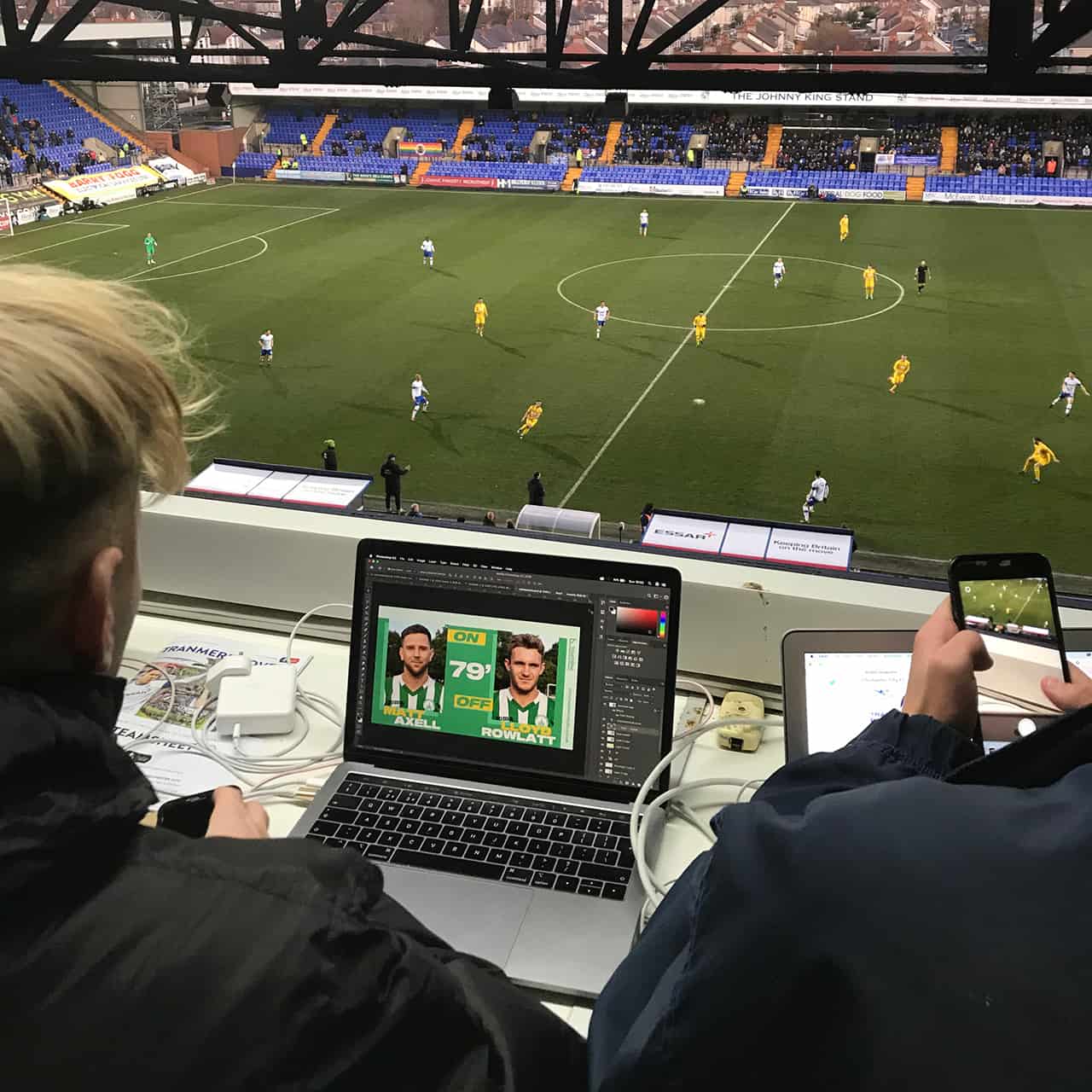 Sports Media students working in Press box