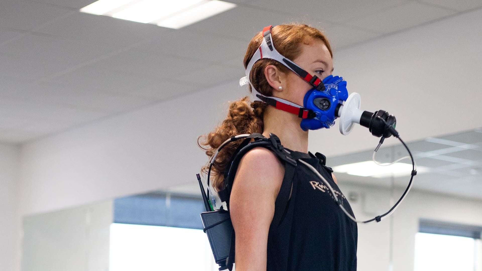 student in breathing equipment