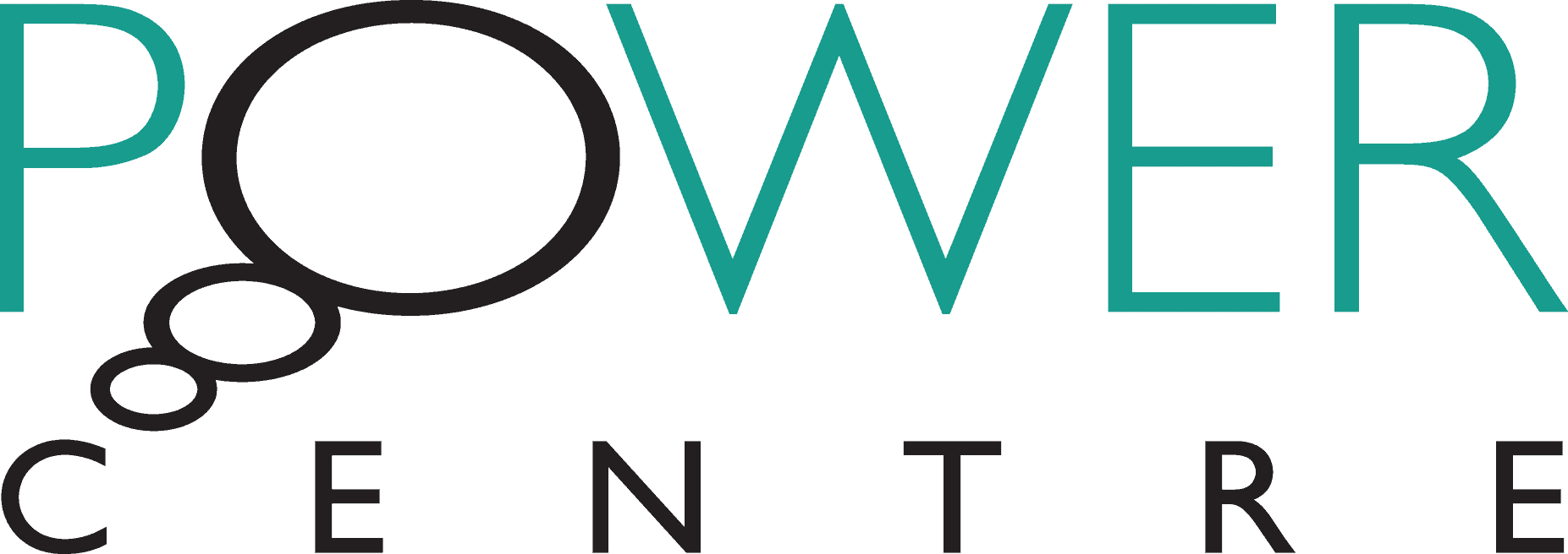 POWER CENTRE LOGO 1 BLACK AND DARK AQUA POWER logo