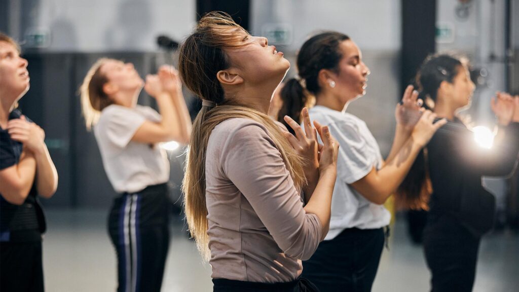 Dance students rehearsing a piece