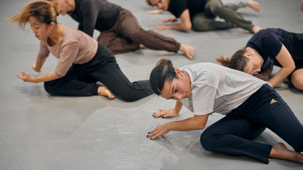 Dance students rehearsing a piece