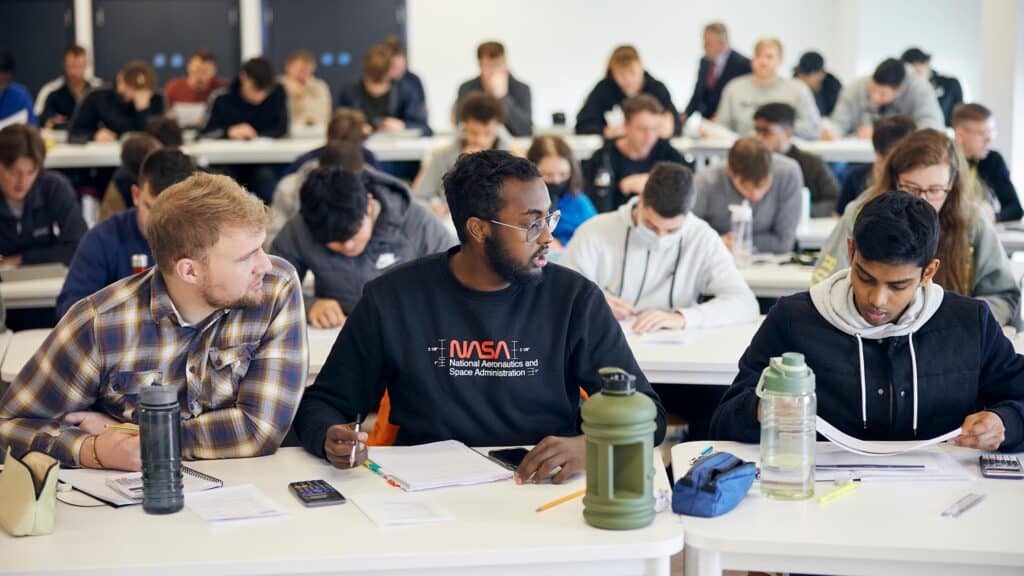 Students sat in an engineering lecture