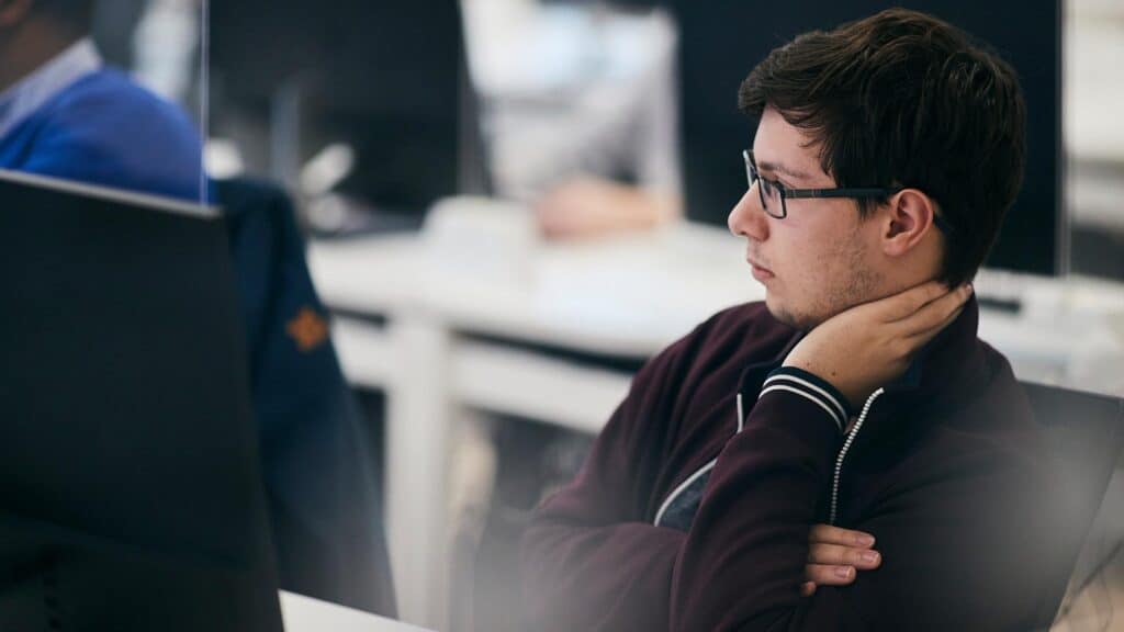 Students sat at computers in an engineering lecture