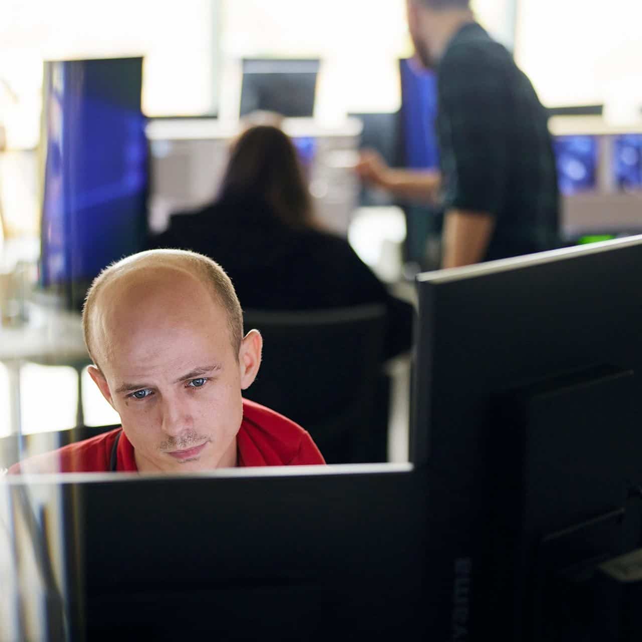 student working at a computer