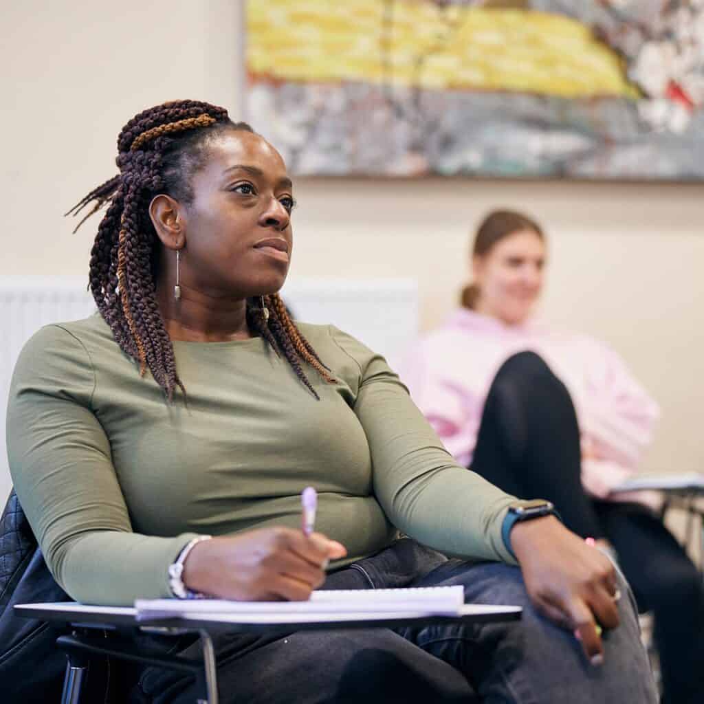 social work student sat in a lecture