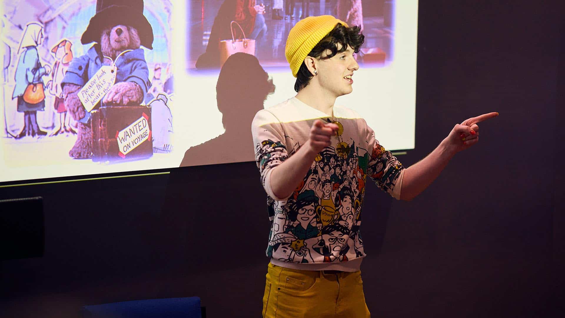 Screenwriting student giving a presentation