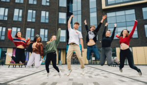 Students jumping in the air