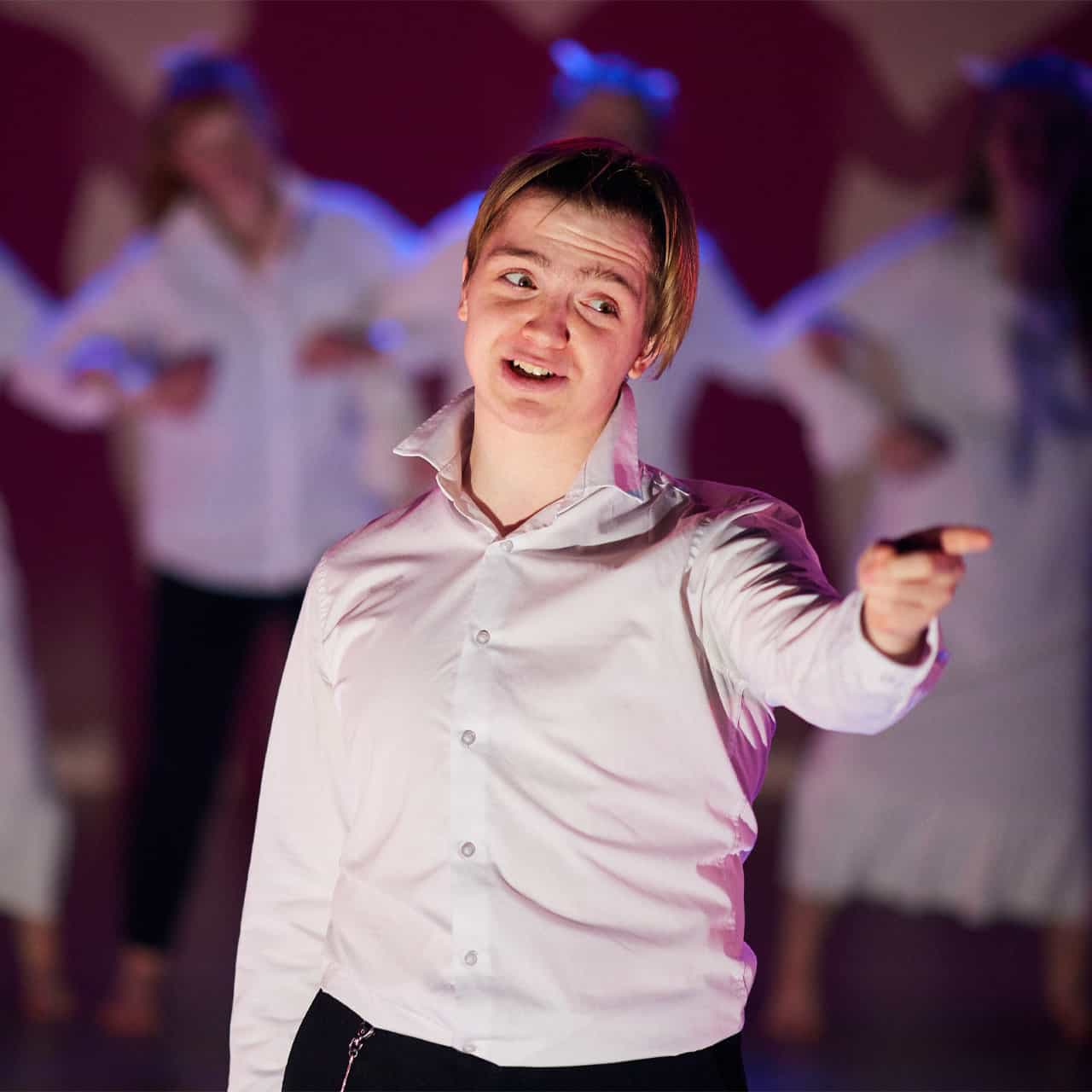 23 Theatre 19 1280x 1280 Acting student on stage