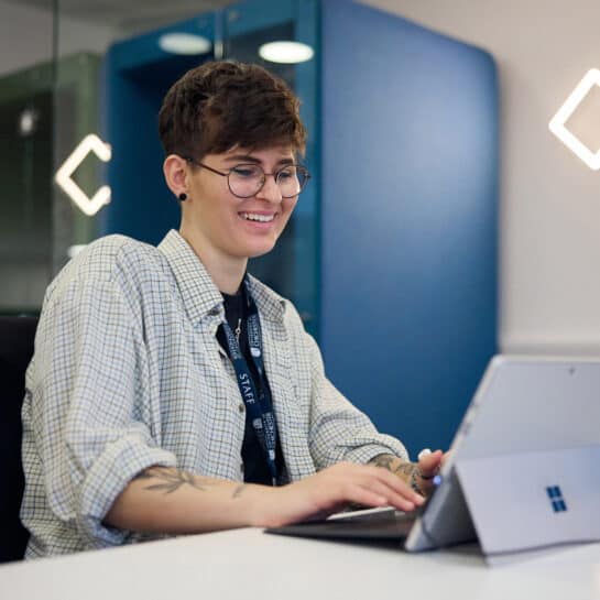 Student working on a laptop