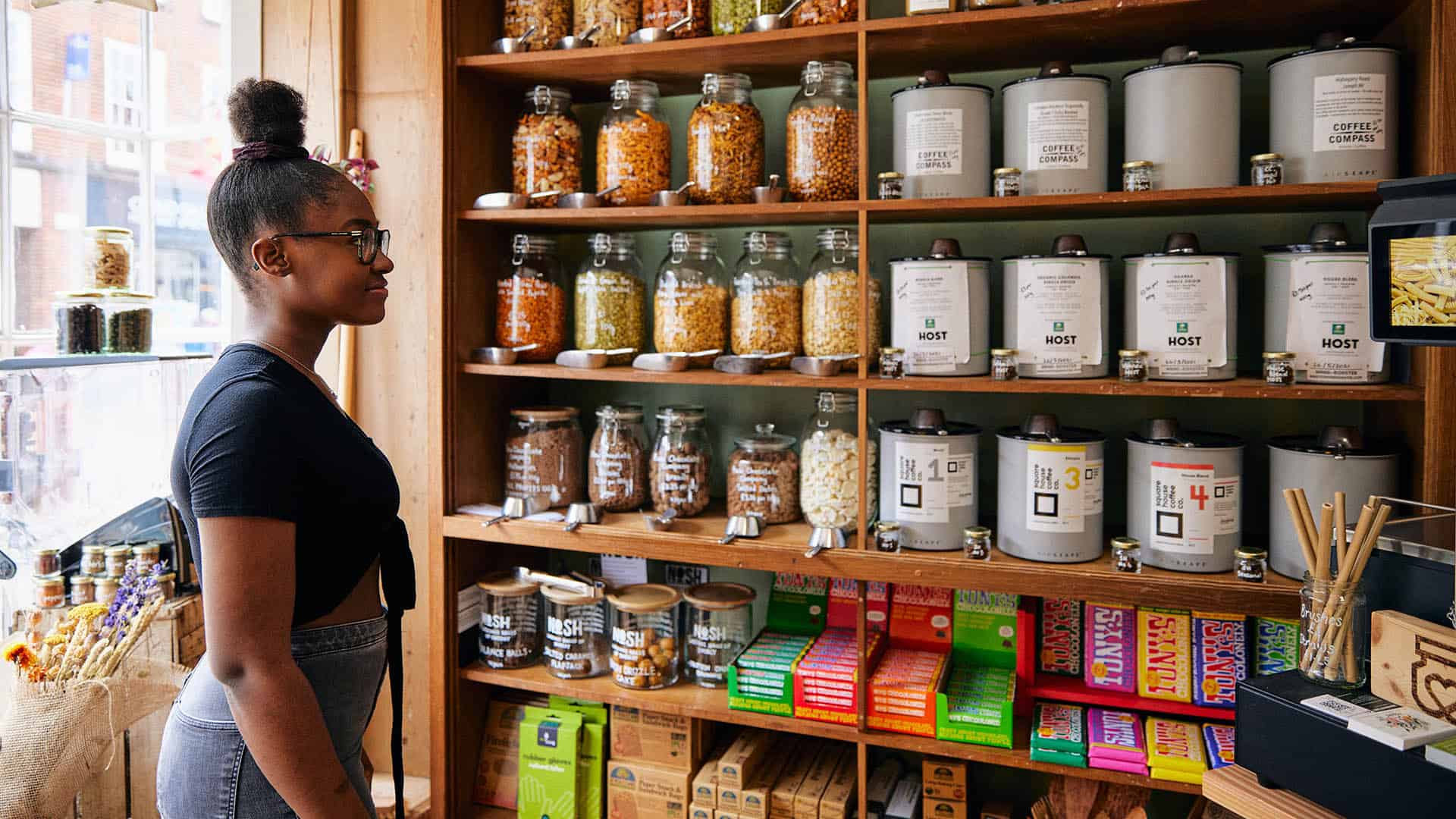 student in a shop