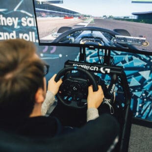 Esports student playing a racing game