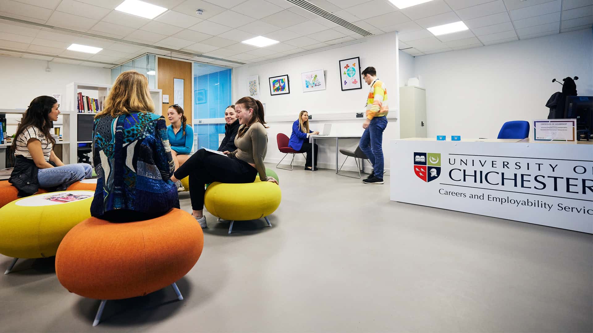 23 Careers (12) students sat chatting in careers centre