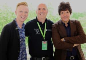 Owain Wyn Evans, Professor Marcus Smith and Clem Burke at the Royal Society Summer Science exhibition