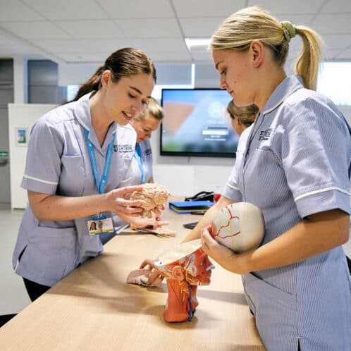 Two nursing students in class