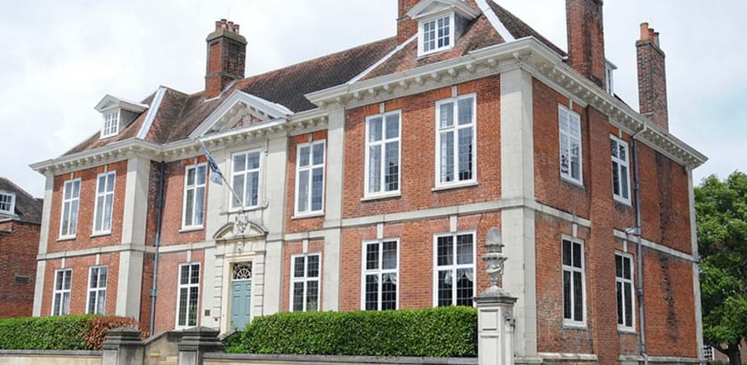 Front view of Edes House building in Chichester