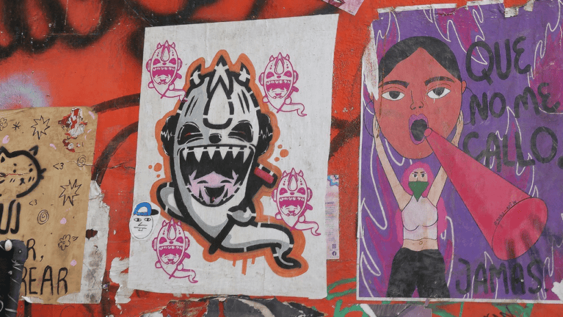 British Academy Conferences Luis Alvas. 'Posters and stickers on 6th Street, Pueblo, Mexico (saying “I won’t shut up, James.’)'