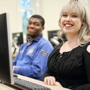 Students in a lecture sat at computers