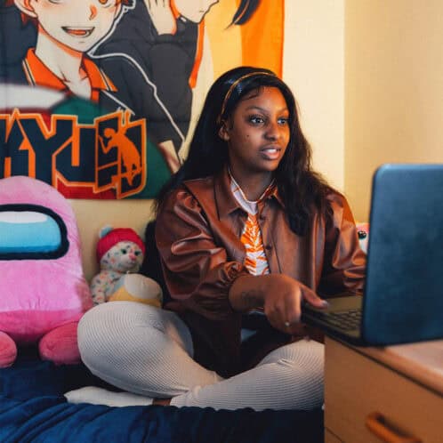 Barbara Smith Halls University of Chichester student in their accommodation room