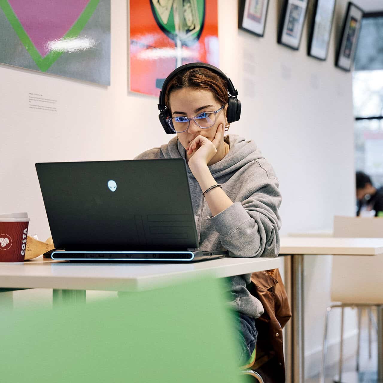 Student working on laptop