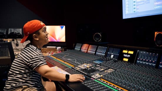 student working in recording studio