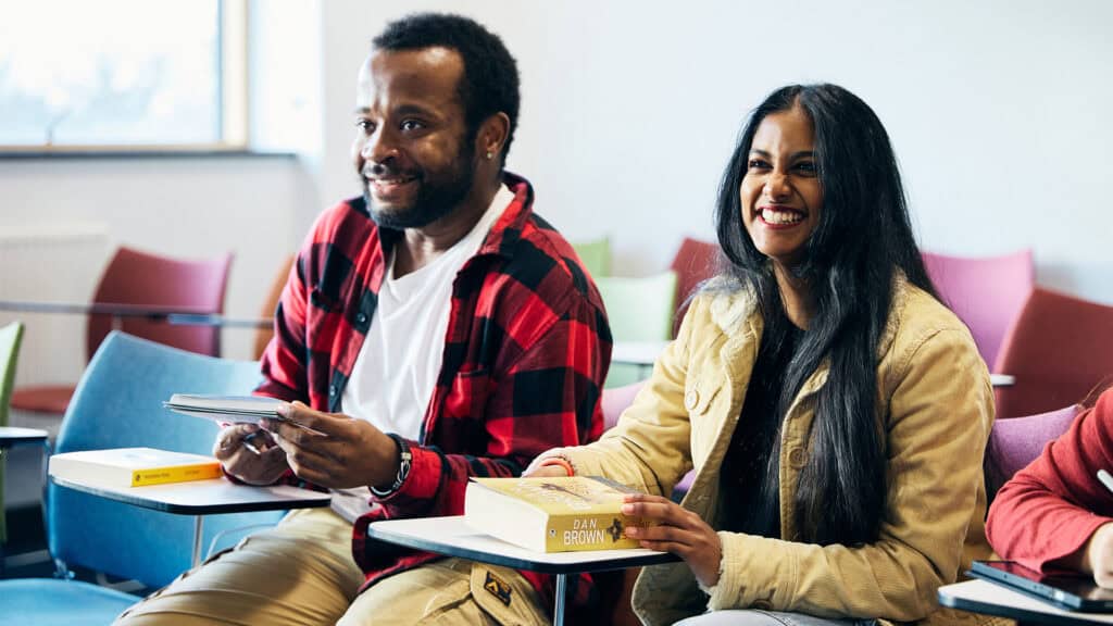 Two students sat in a classroom