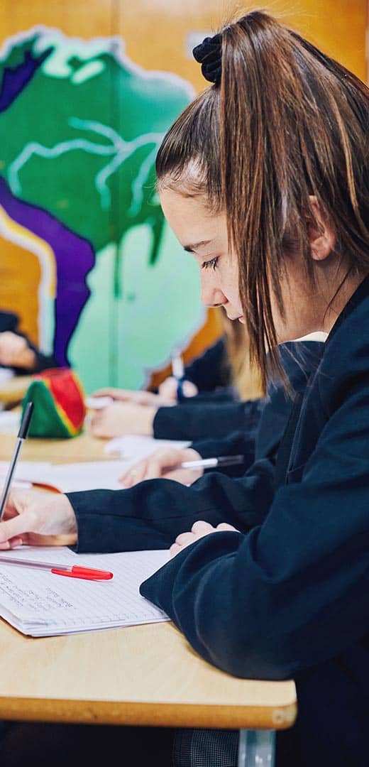Primary school pupil writing