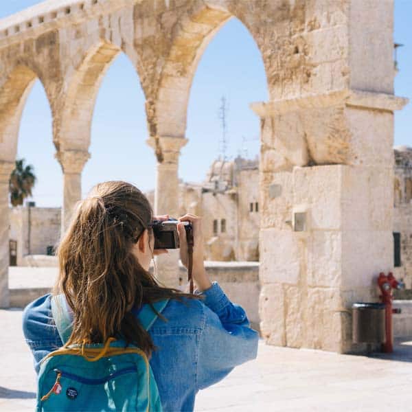 A student taking an image of an historical site