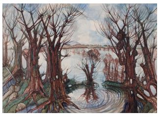 Charles Wollaston (1914-1992) Sussex Flood 1, 1964, watercolour, University of Chichester Art Collection