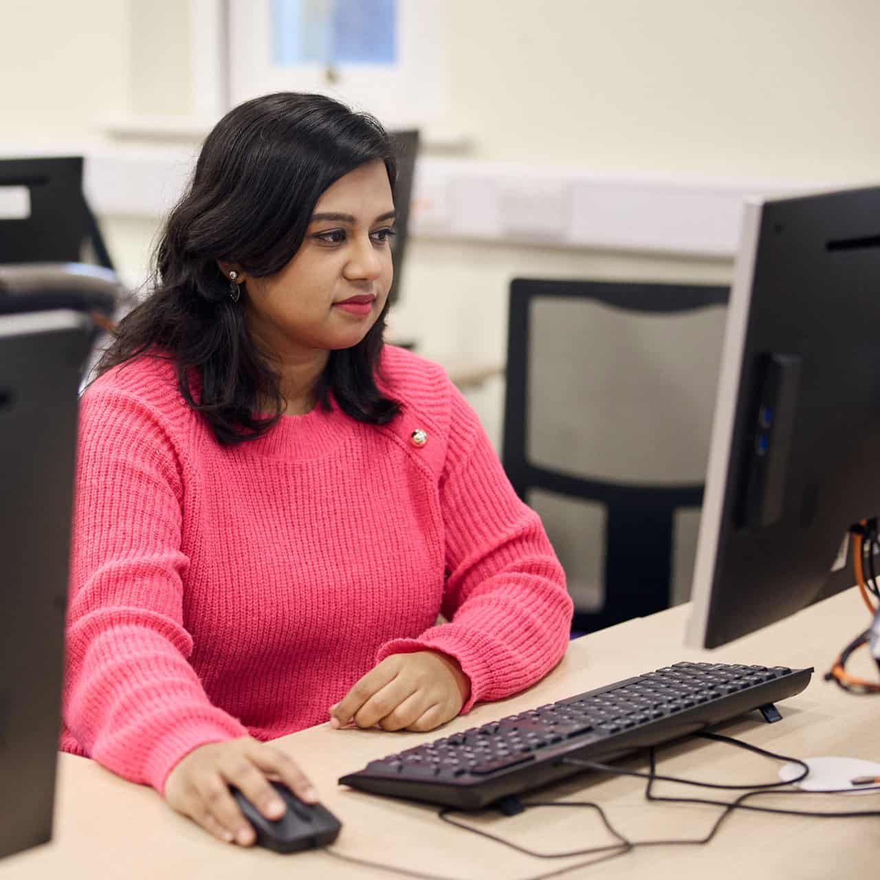 Student working at a computer